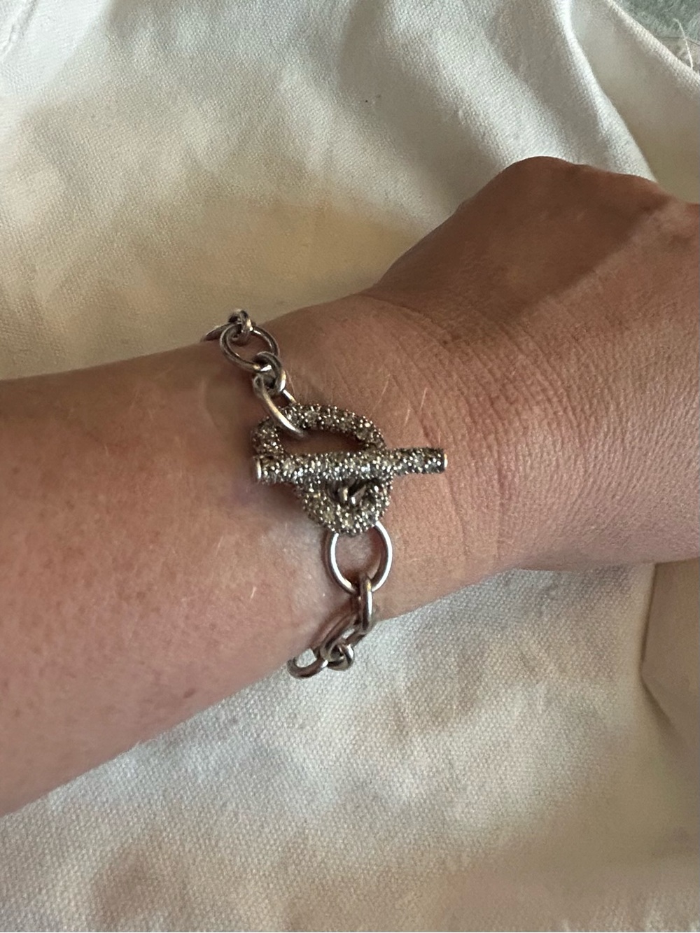 Y2K Silver-Tone Chunky Link Heart Toggle Bracelet